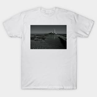 Ripples and Reflections at St Mary's Island - Monochrome T-Shirt